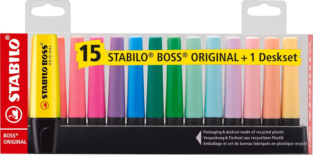 Desk Set 15 evidenziatori STABILO Boss Fluo